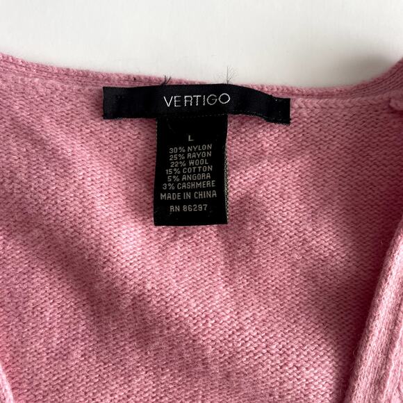 Vertigo Y2K Wool Angora Cashmere blend Wrap Cardigan Sweater  Size L Pink - Picture 5 of 15